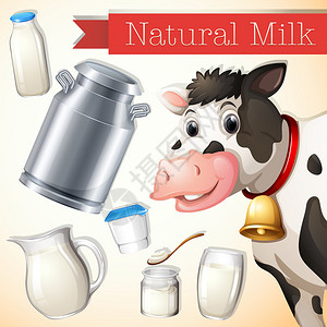 天然牛奶班纳上面有一头奶牛和不同种类的图片