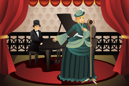 展示钢琴家和歌手在舞台上表图片