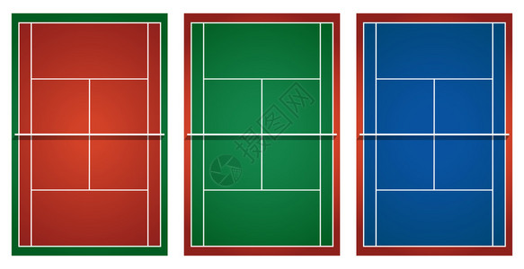 三个不同的网球场插图图片