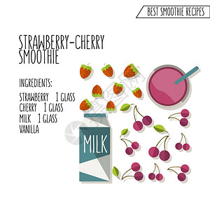 以平板设计风格和阴影绘制的草莓樱桃香沙配方图片