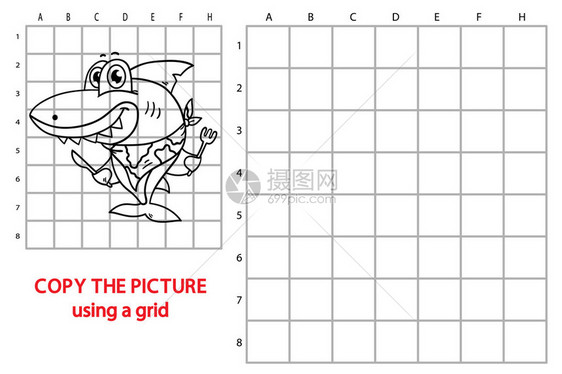 为儿童制作快乐卡通鲨鱼的网格复制图片