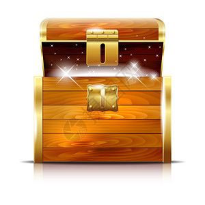 白色背景带发亮宝藏的木胸图片