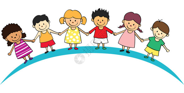 插画  |快乐的卡通儿童孩子们排成一插画  |小孩子数一到四的插图插画