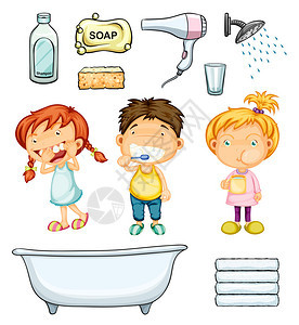儿童与浴室插图图片