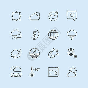 天气图标大纲集月亮天空风云伞和风日历标志和天气预报雪花地球仪图片