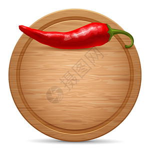 现实的空圆木菜板配红辣椒也用于披萨矢量图在白图片