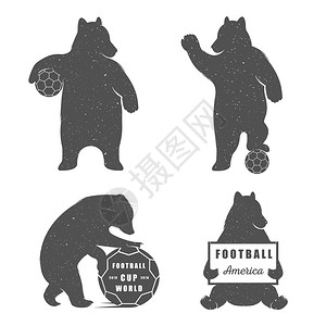 矢量图在白色背景上的熊足球矢量图熊符号可用于T恤印刷标签徽章图片