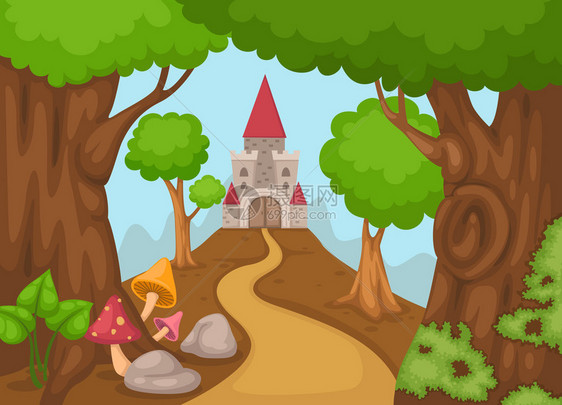 森林矢量中城堡的插图图片