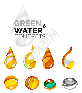 一套抽象的生态水图标商业标识自然绿色概念干净的现代几何设计用透明的抽背景图片