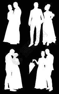 用黑色背景的白色婚嫁情侣插图图片