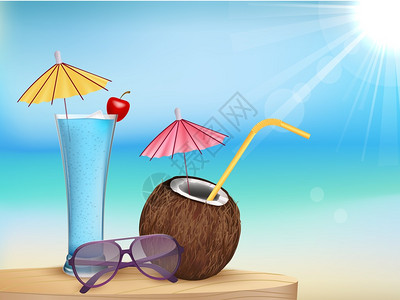海滩果汁的插图图片