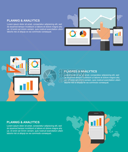 一套用于商业规划和分析的平板设计概念图片