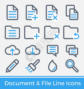 文件和目录管理粗细线图标设计集用于移动应用程序Web界面的现代线图标和图片