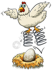 鸡在春天在鸡蛋插图上弹跳背景图片