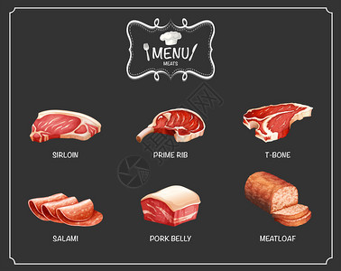 菜单插图上不同种类的肉图片