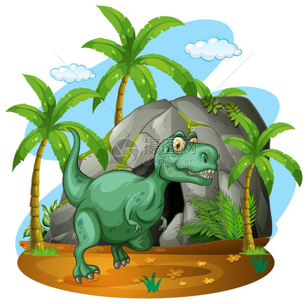 站在洞穴插图的绿色恐龙图片
