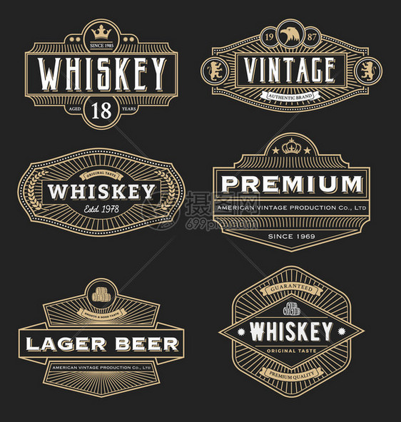 标签横幅标志徽章菜单贴纸和其他设计的复古框架设计适用于威士忌啤酒咖啡店酒店度假村珠宝和高档产品所有类型都图片
