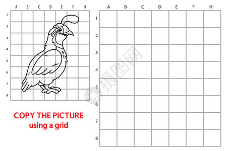 儿童快乐卡通鹌鹑网格复制拼图的矢量图解图片