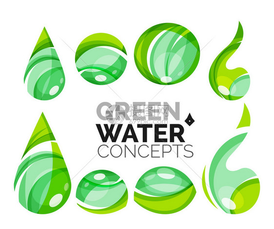 一套抽象的生态水图标商业标识自然绿色概念干净的现代几何设计用透明的抽图片