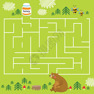 带迷宫的儿童的矢量游戏熊寻找蜂蜜图片