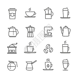 咖啡图标集细线设计咖啡杯咖啡壶图片
