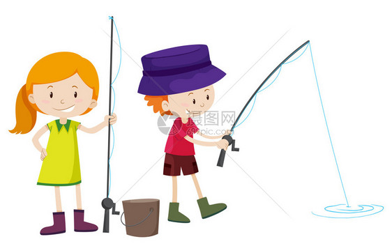 男孩和女孩钓鱼图图片