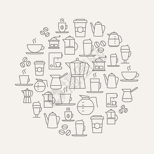 由咖啡图标制成的咖啡背景细线设计适用于餐厅菜单室内装饰文具品牌图片