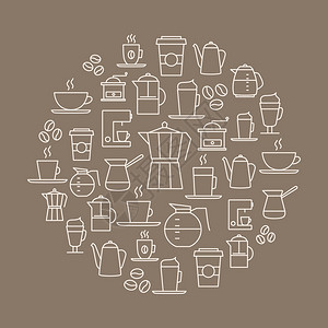 由咖啡图标制成的咖啡背景细线设计适用于餐厅菜单室内装饰文具品牌图片