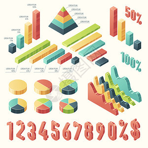 用于周期图表演示文式和数字等量样式的三组大套三维实际信息图片