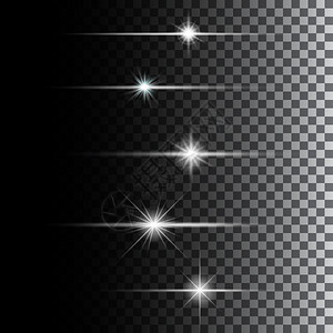 亮光和恒星孤立于黑色透明背景中图片