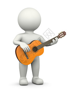 关于白色背景的吉他常任白人角色和古典吉他3D图片