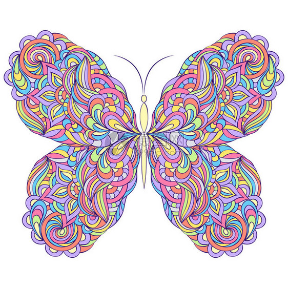 白色背景上五颜六色的抽象蝴蝶的矢量插图图片