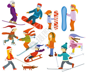 人的矢量插图冬季体育活动图片