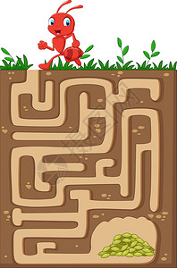 帮助红蚂蚁在地下迷宫中寻找食物谷的路径图片