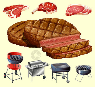 不同种类的肉类和烧烤设备插图图片