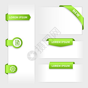 收集光亮圆形绿色3D贴纸网站标签带有丝带角在图片