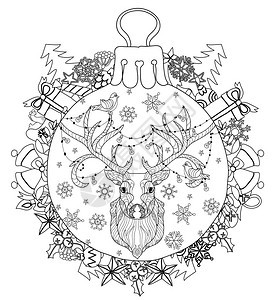 手绘圣诞玻璃球枞树涂鸦素描鹿头图片