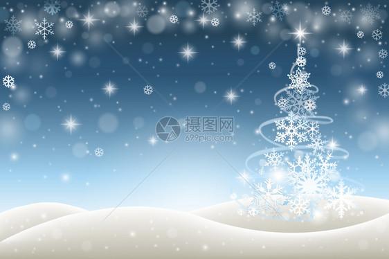 雪花圣诞树的冬季背景图片