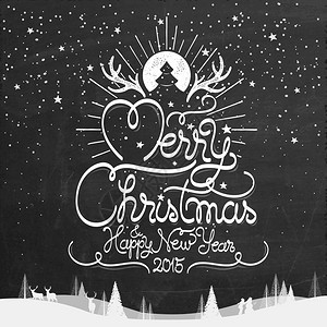 圣诞快乐和新年的黑板与粉笔背景图片