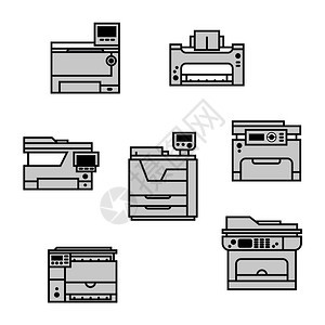 矢量打印机图标集印刷设备彩色打印机复印扫描和激光图片
