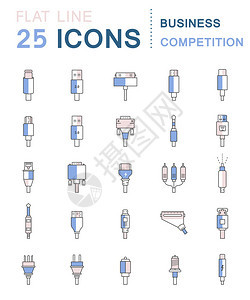 电插头连接器和插孔扁线图标设置集合连接技术连接器电力移动设备连接图片
