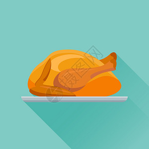 炸鸡或火鸡平板图标面彩图片