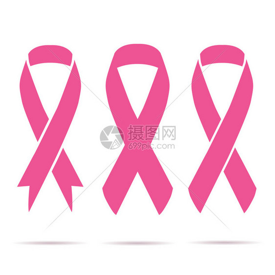 乳腺癌意识粉红丝带设置在白色背景图片