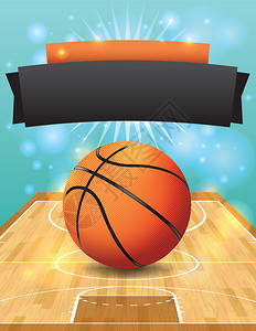 硬木球场上篮球的矢量图解插图非常适合大学篮球锦标赛篮球季后赛传单海报等矢量背景图片