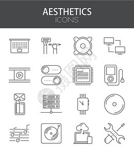 矢量现代稀薄线设计图标集的平板设计技术和工具图片