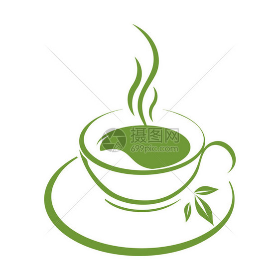 白色上的绿色茶杯图标图片