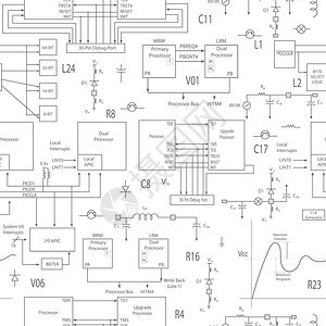 技术文件风格中电子路要素的无缝背景以技术文图片
