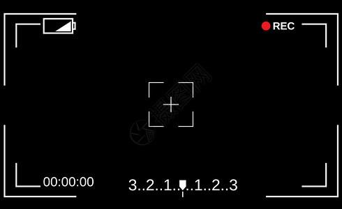 相机取景器相机的模板对焦屏取景器相机记录黑色背景上的视频图片