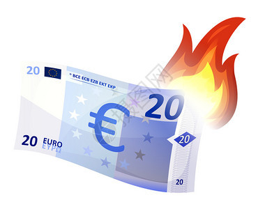 燃烧的卡通欧元钞票的插图图片