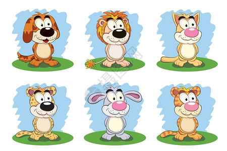 6个有趣的卡通动物猫狗老虎狮图片